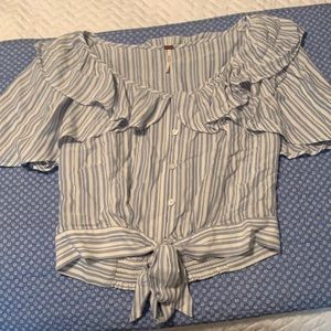Free People striped cropped ruffle blouse